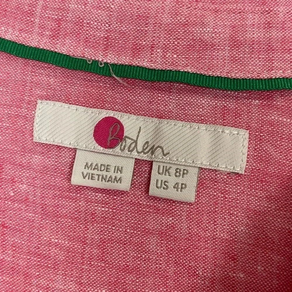 Boden Shirt Womens 4P Petite Pink Green White Button Up Cotton Collared Tunic - Picture 5 of 10